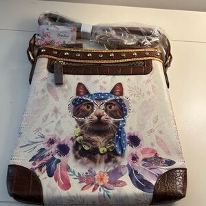 NWT Brentano Vegan Leather. Crossbody Bag w/ Boho Cat Design & Rhinestones